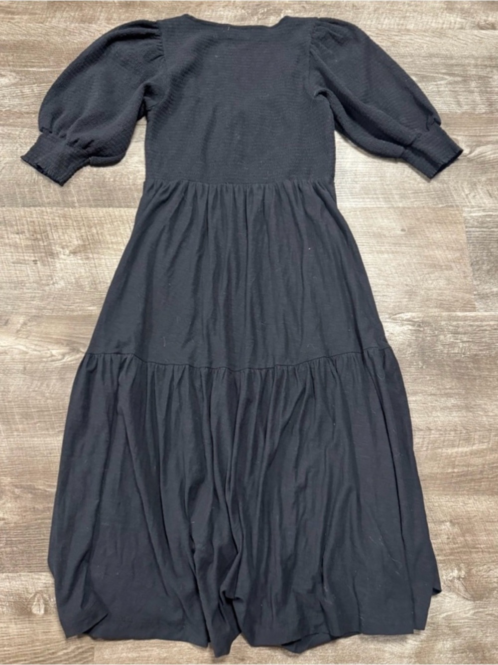 Nation LTD Black Puff Sleeve Tiered Midi Dress - Square Neck - Picture 3 of 6